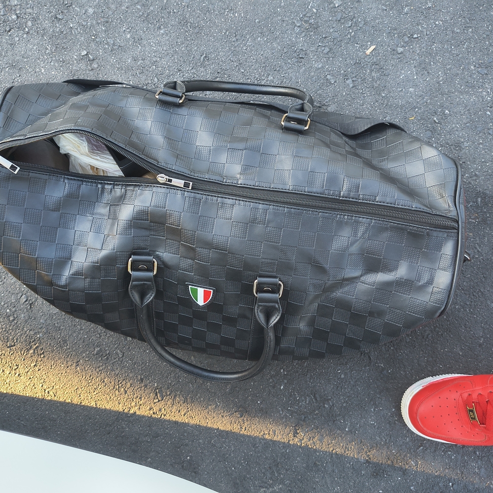 Elegant Black Checkered Duffel Bag